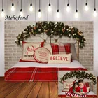 Рождественский фон Mehofond с изголовьем кровати кирпичной стеной для фотосъемки праздничный семейный фон для новорожденных детей портретный фон для фотостудии