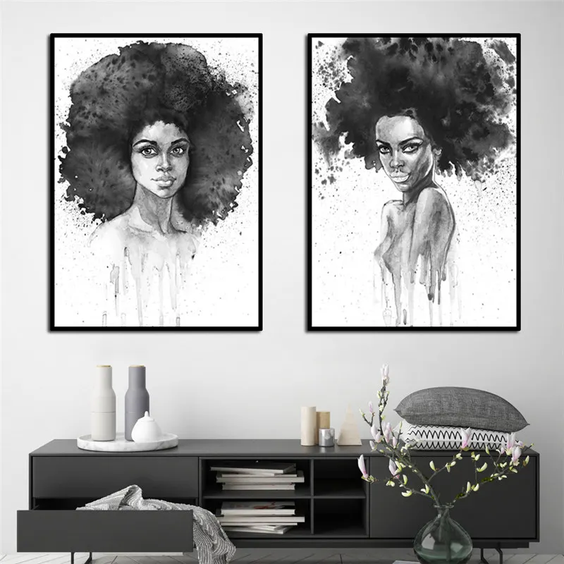 Wavy Hair Girl Black White Canvas Painting Woman Portrait Art Posters and Prints Nordic Wall Pictures For Living Room HD3149