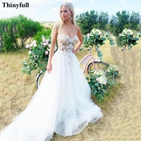 thinyfull beach 3d flowers with crystal wedding dresses nude bodice fitted bones long bridal gowns plus size party dress
