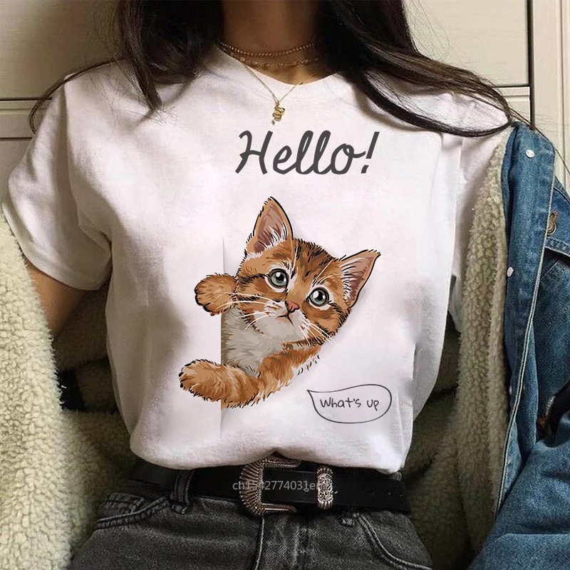 

Oversized Cat Streetwear Graphic Printed Casual Letters T Shirt Top Female Cute Funny Soft Tee