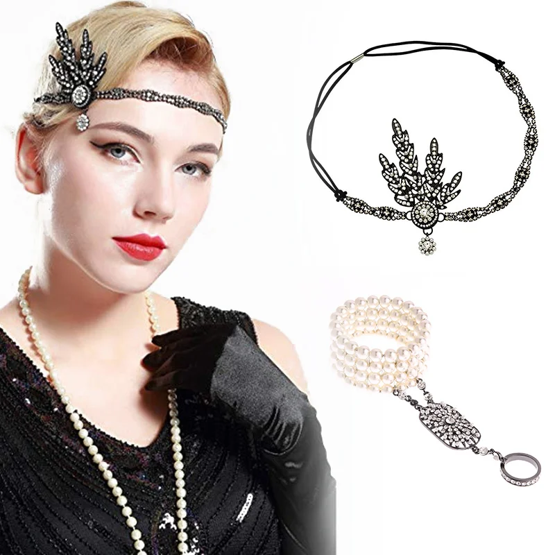 Женский головной убор в стиле ар деко 1920's Great Gatsby украшенный медальоном и