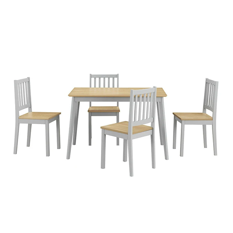 

5 Piece Mid Century Modern Dining Table Set Extremely Sturdy Solid Rubber Wood Ergonomic Seat Smooth Wooden Surface