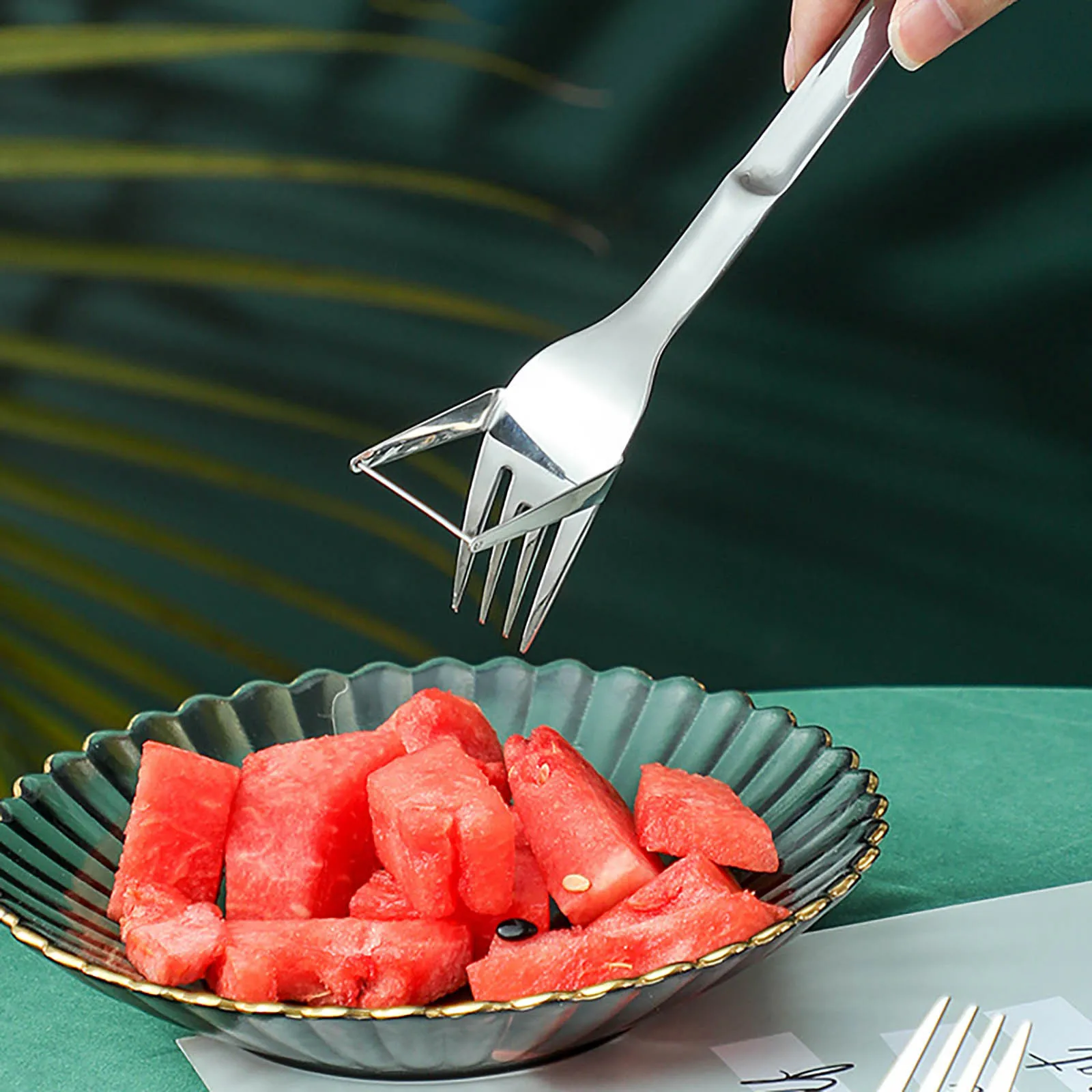 Новинка 2021 слайсер для арбуза резак дыни из нержавеющей стали вилка фруктов