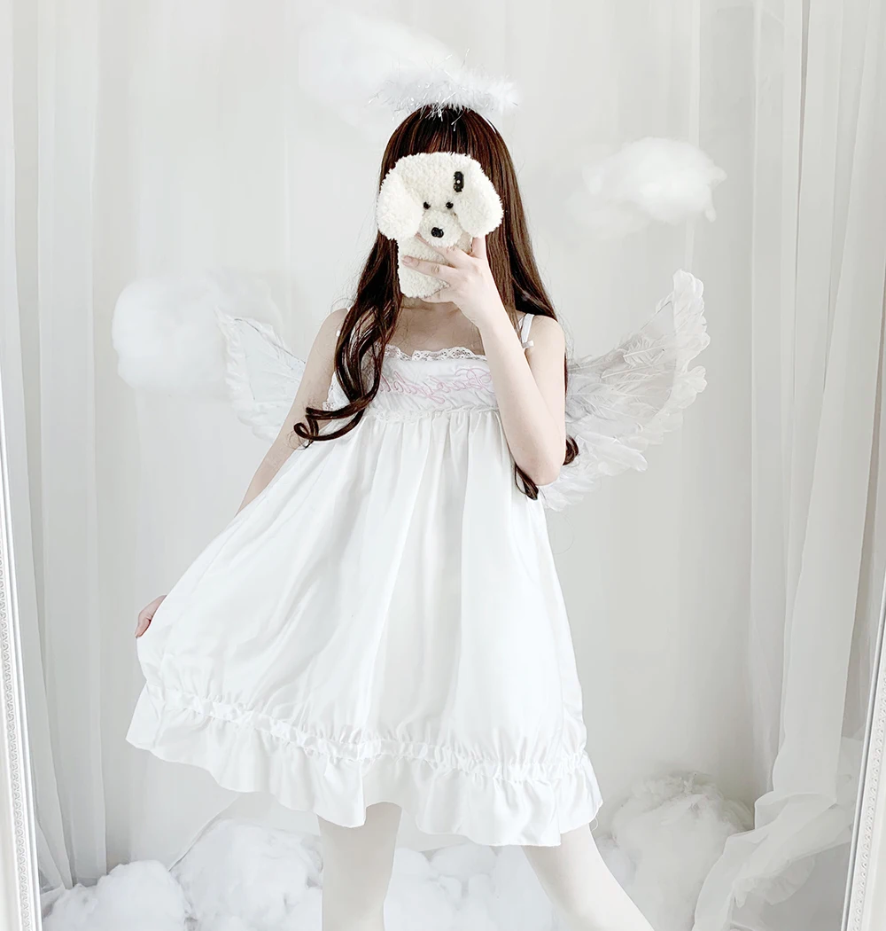 Японское платье сладкой Лолиты милая белая ночная рубашка для девочек с