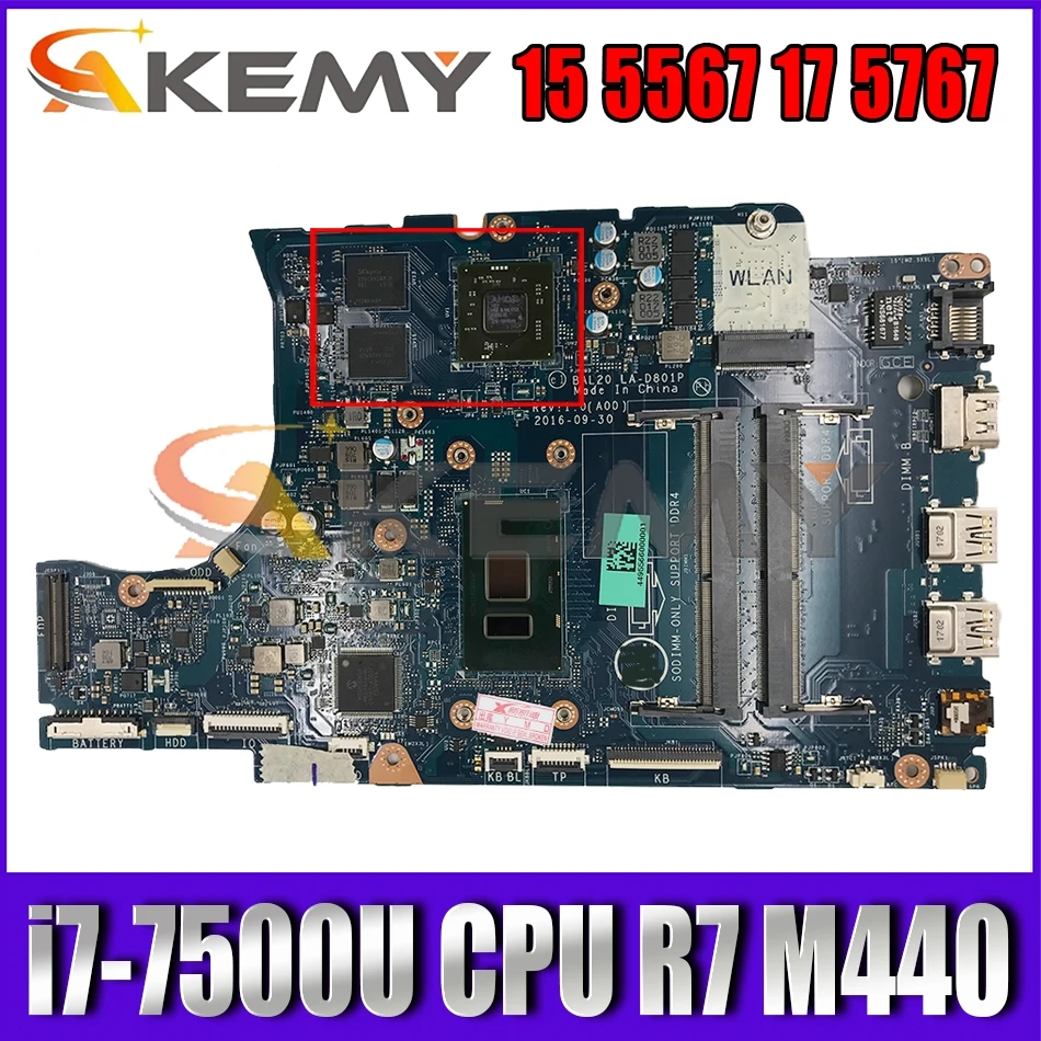 

For DELL 15 5567 5767 Laptop motherboard With i7-7500U CPU R7 M440 CN-0VMRRP 0KFWK9 BAL20 LA-D801P Mainboard 100% Fully Tested