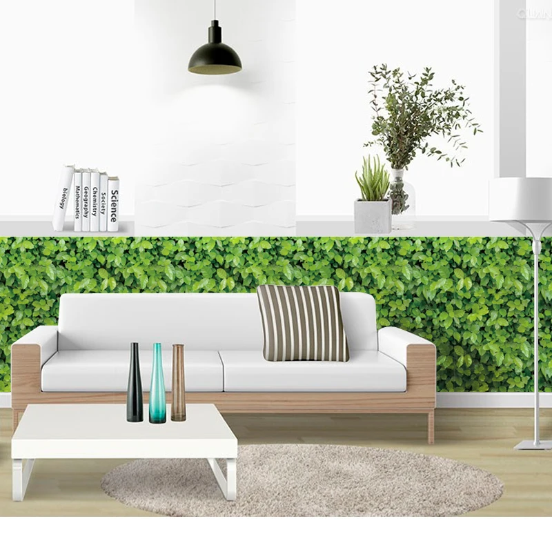 Водонепроницаемая винтажная 3D настенная бумага с эффектом зеленых листьев рулон