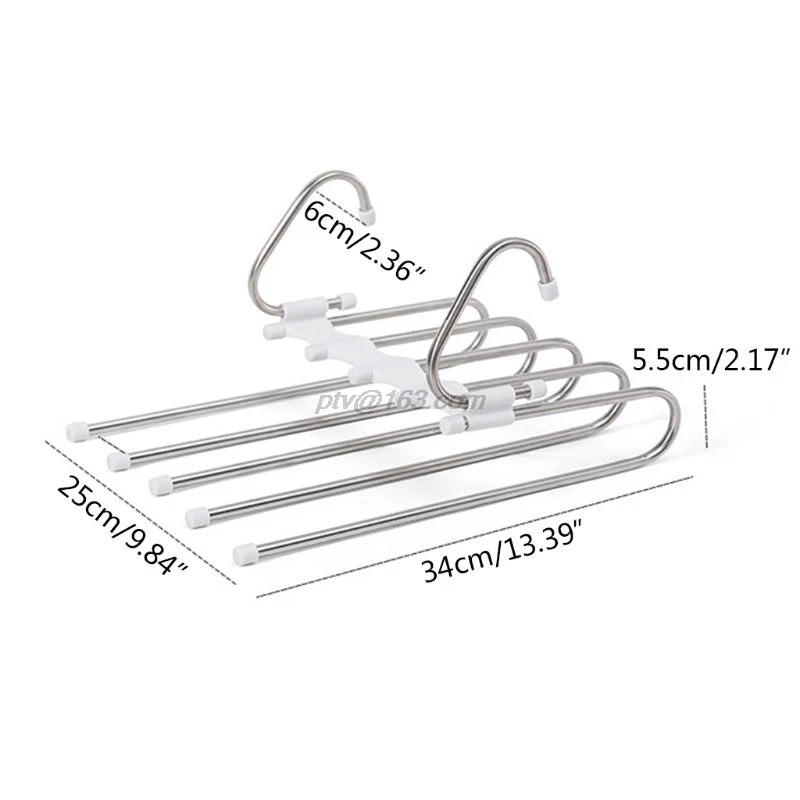 

Multifunction Pants Hanger 5 Tier Portable Stainless Steel Trousers Racks Clothing Storage Organization Space Saving
