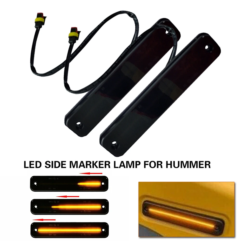 

IP67 Waterproof 2X Front Side Marker Light For 2003-2009 Hummer H2 Side Marker Lights Amber 54 LED Smoke Lens Pair 25952319