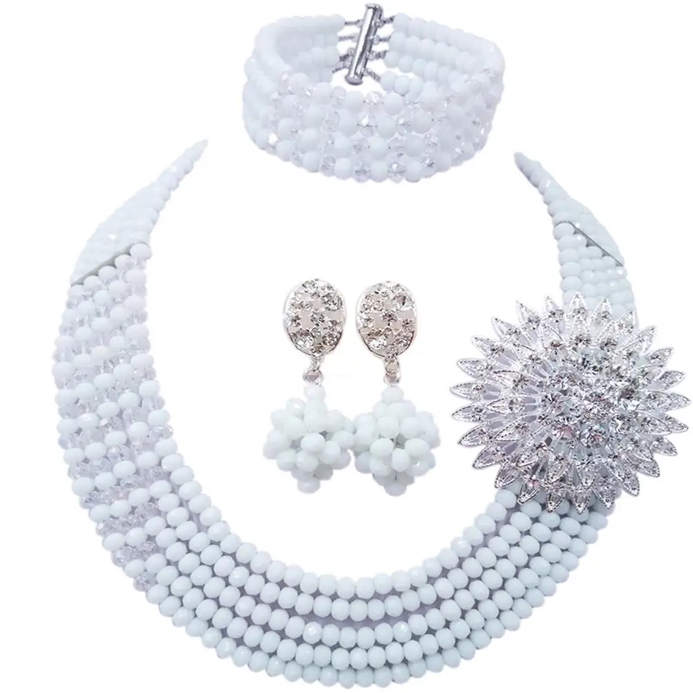 

Красивый белый и прозрачный ab Африканский Свадебный костюм с бусинами, комплект с ожерельем в африканском стиле, Свадебный комплект в нигерийском стиле