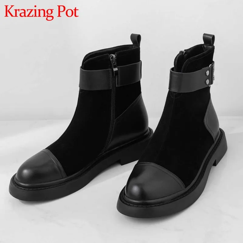 Ботильоны из коровьей кожи с заклепками и пряжкой на низком каблуке | Обувь