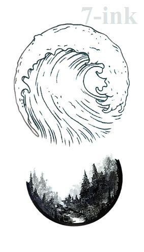 Татуировка для перекачки воды черно белый спрей лесное дерево холм солнце