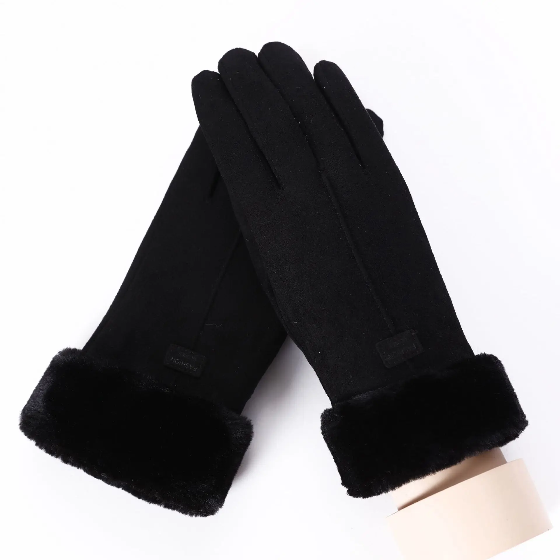 081C-T-Black Sparsil женские замшевые перчатки с сенсорным экраном, зимние двухслойные меховые варежки, теплые модные перчатки с вышивкой в виде снежинки для улицы - Цвет: 081C-T-Black