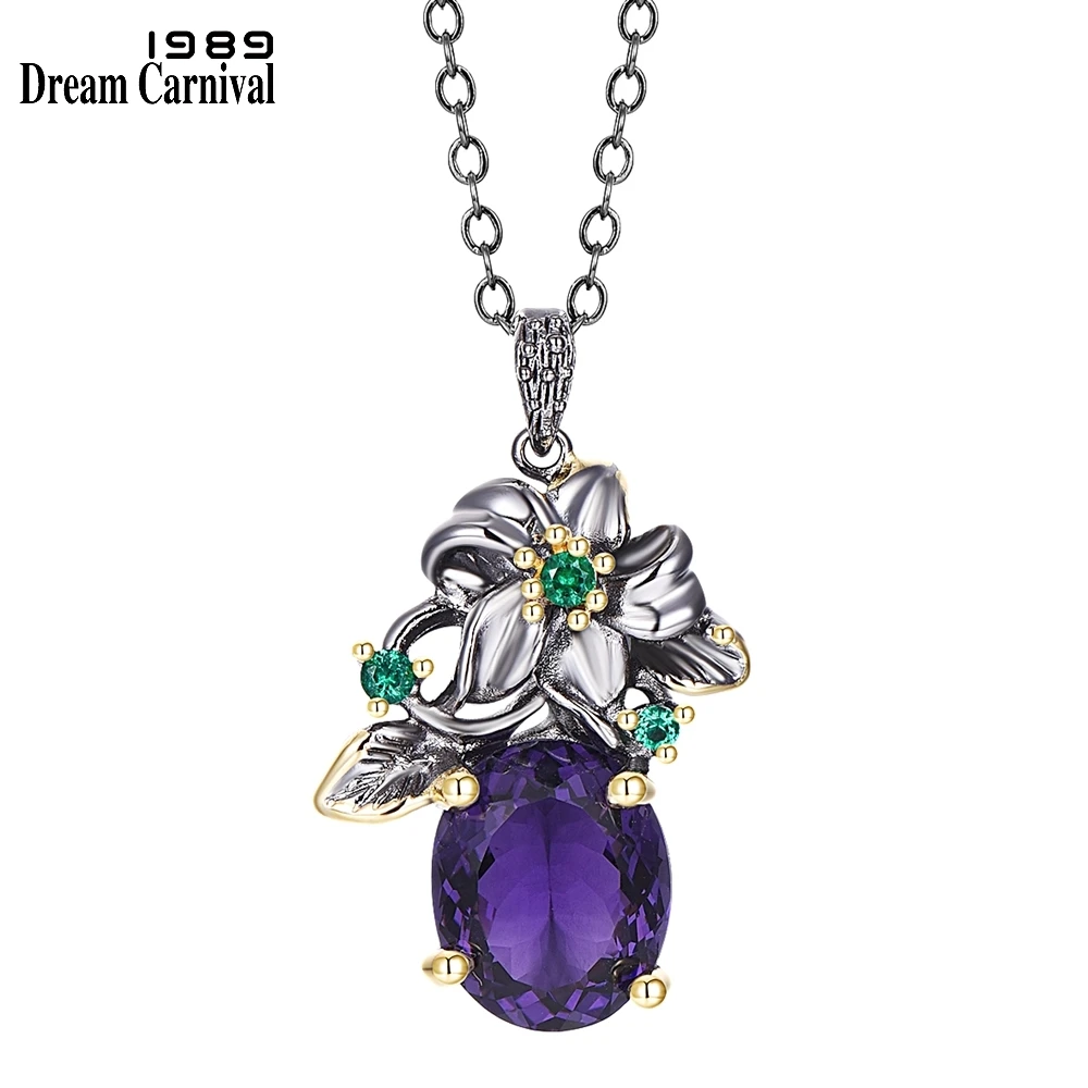 DreamCarnival1989 New Elegant Pendant Necklace Women Flower Look Big Purple Female Wedding Zircon Jewelry Amazing Price WP6862PU