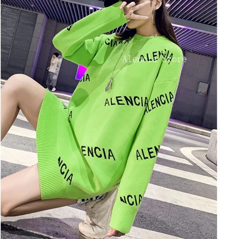 

Spring Autumn Women Fashion Pullovers O-Neck Luxury Letter Pull Sweater Long Sleeve Plus Size Loose Casual Female Clothes Femme