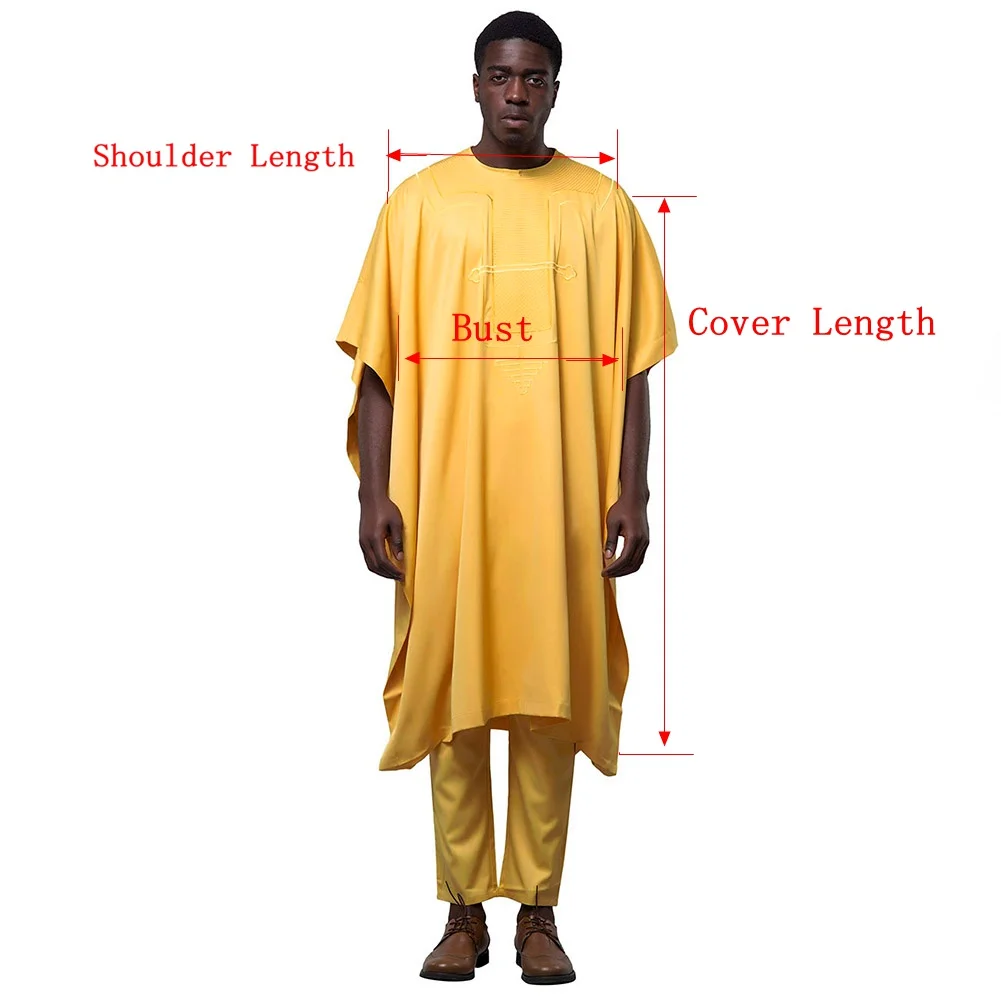 Fadzeco Agbada Мужская африканская вышивка Дашики желтый Doudou топы Короткий рукав брюки 3 шт размера плюс мужская одежда халат Базен
