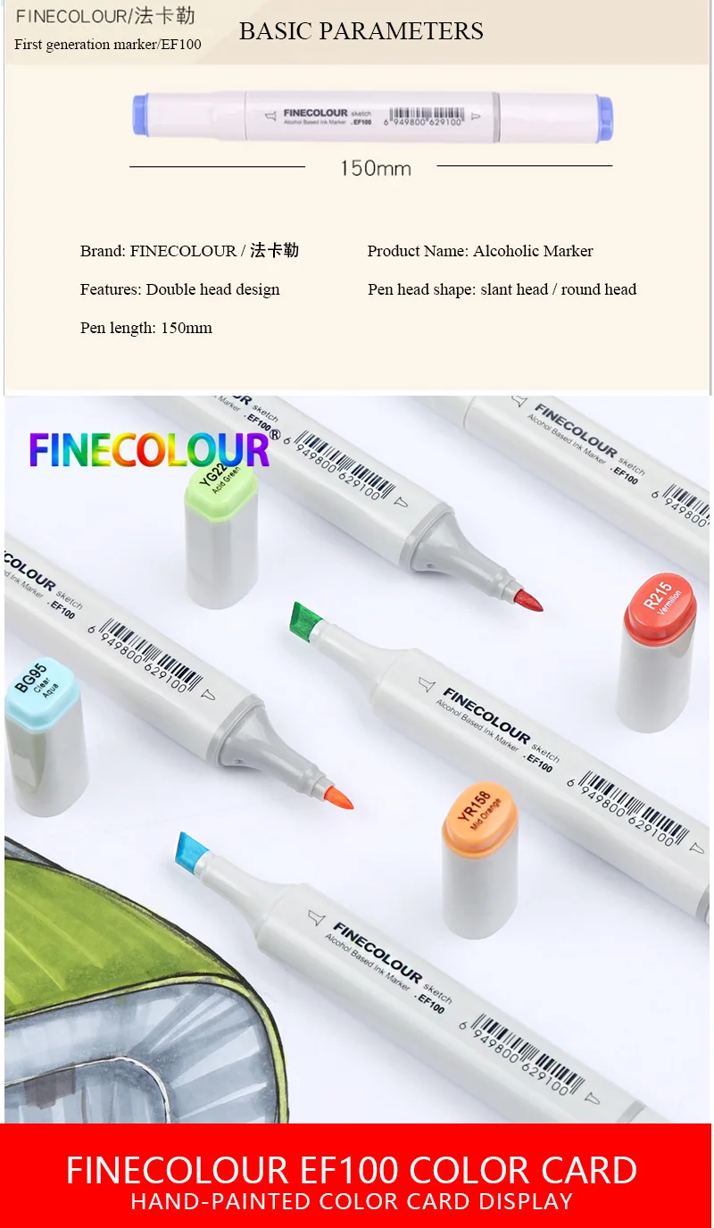 FINECOLOUR художественные маркеры двуглавый EF100/EF101/EF102 240/160/480 цвета художника эскиз спиртовой основе маркеры для анимационной манги