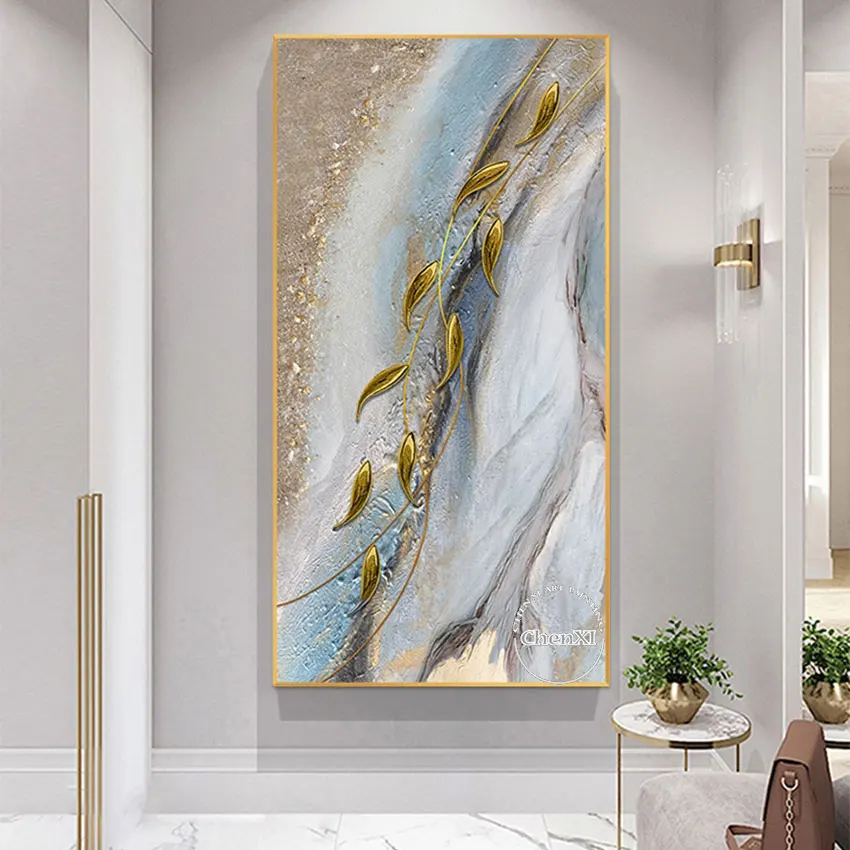 Картина маслом на холсте с изображением красивых золотых листьев | Дом и сад