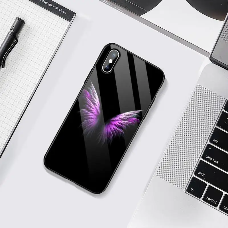 

Angel wings feather Phone Case Tempered glass For iphone 6 6S 7 8 plus X XS XR 11 12 mini PRO MAX