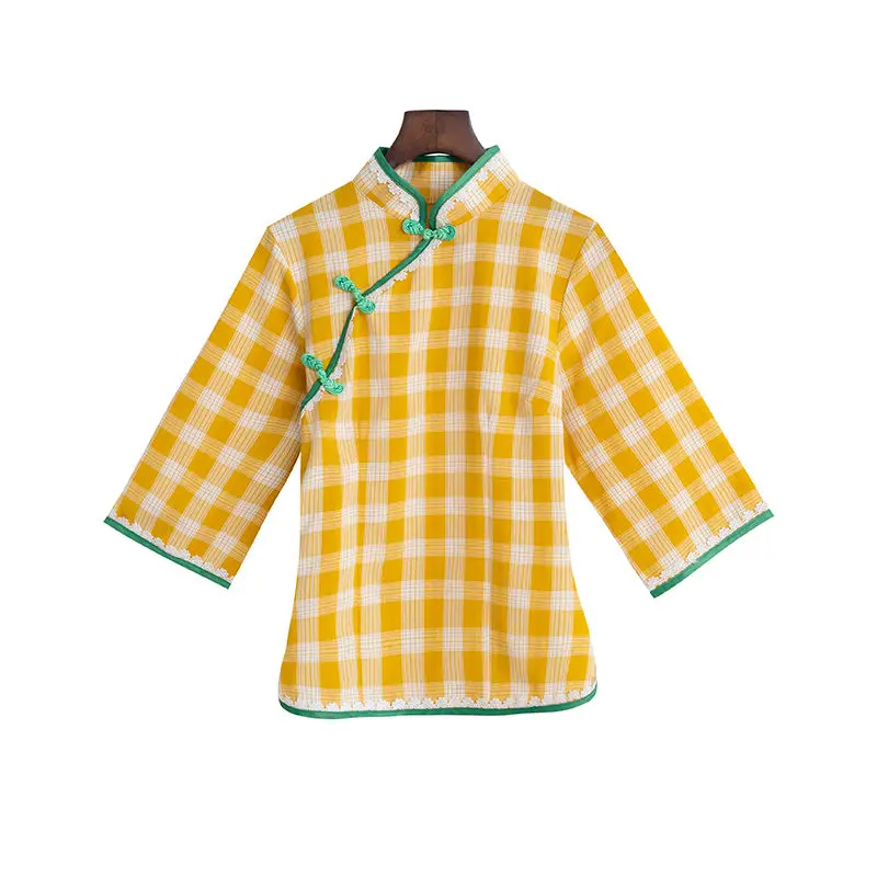 

Chinese Hanfu Women Retro Chinoiserie Modern Improved Cheongsam Top + Skirt Tang Suit Tea Service Suit Set