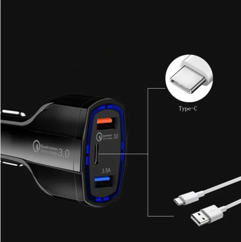 qc3 0 usb vehicle fast charging type c fast charging pd vehicle charging 2usb1 type c12 32v intelligent vehicle charger free global shipping