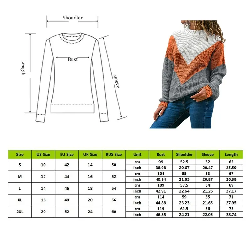 

New Fashion Women Winter Loose Knitted Sweater Jumper Long Sleeve Woman Pullovers Sweaters Casual Block Striped Sweater