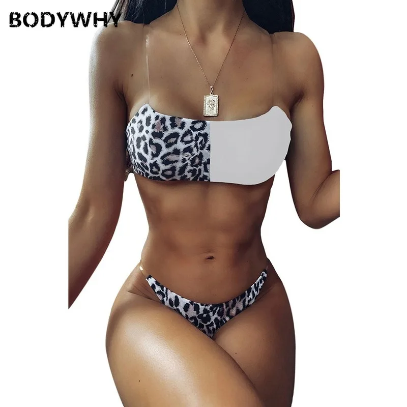 

Лето 2020, новое женское бикини, Модный женский купальник, прозрачная Наплечная лямка, сшитая леопардовая расцветка, купальник для женщин