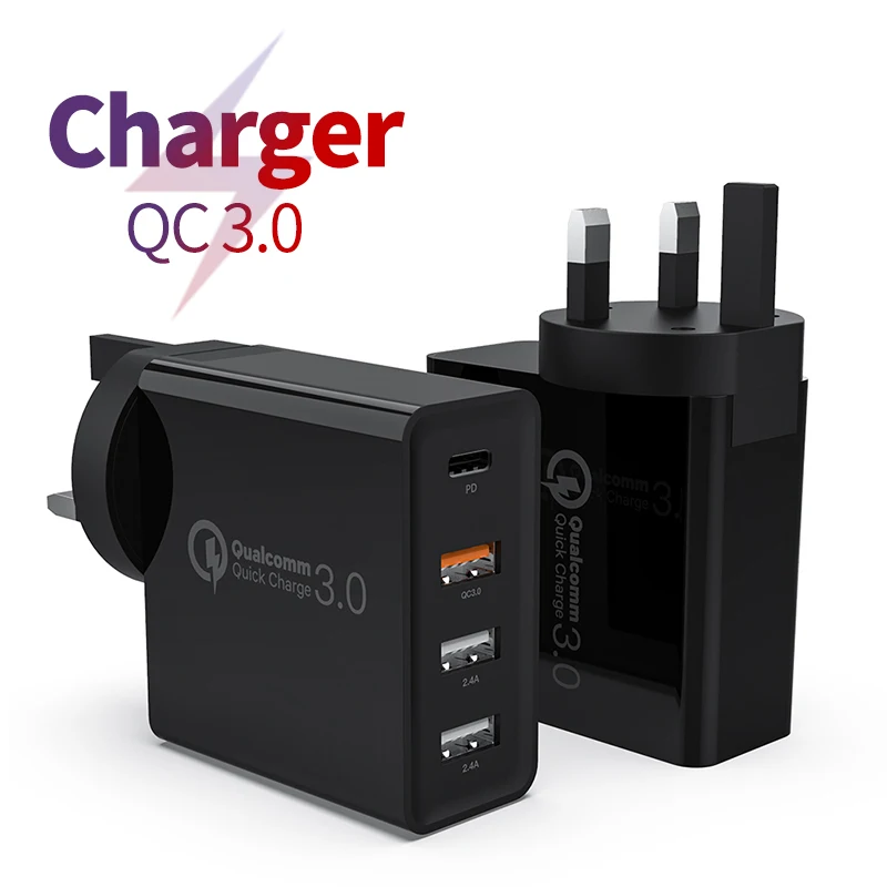 

48W EU UK US AU Charger Type C USB Charger Multi-port USB Type-c QC3.0 Fast Charging Wall Home Travel Plug Adapter