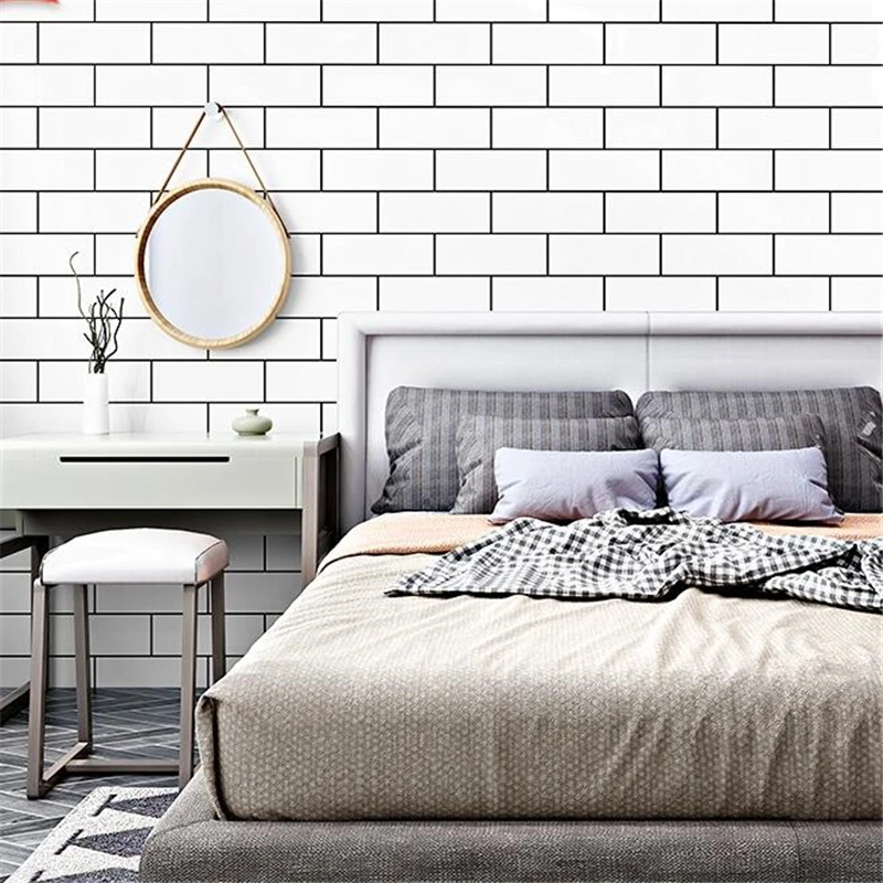 Скандинавские черно-белые клетчатые обои wellyu с рисунком белого кирпича имитация
