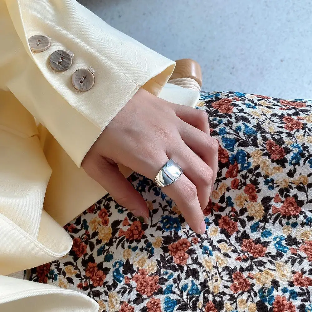 

1pc Simple INS Authentic S925 Sterling Silver FINE Jewelry Square Band ring Geometric TLJ1124