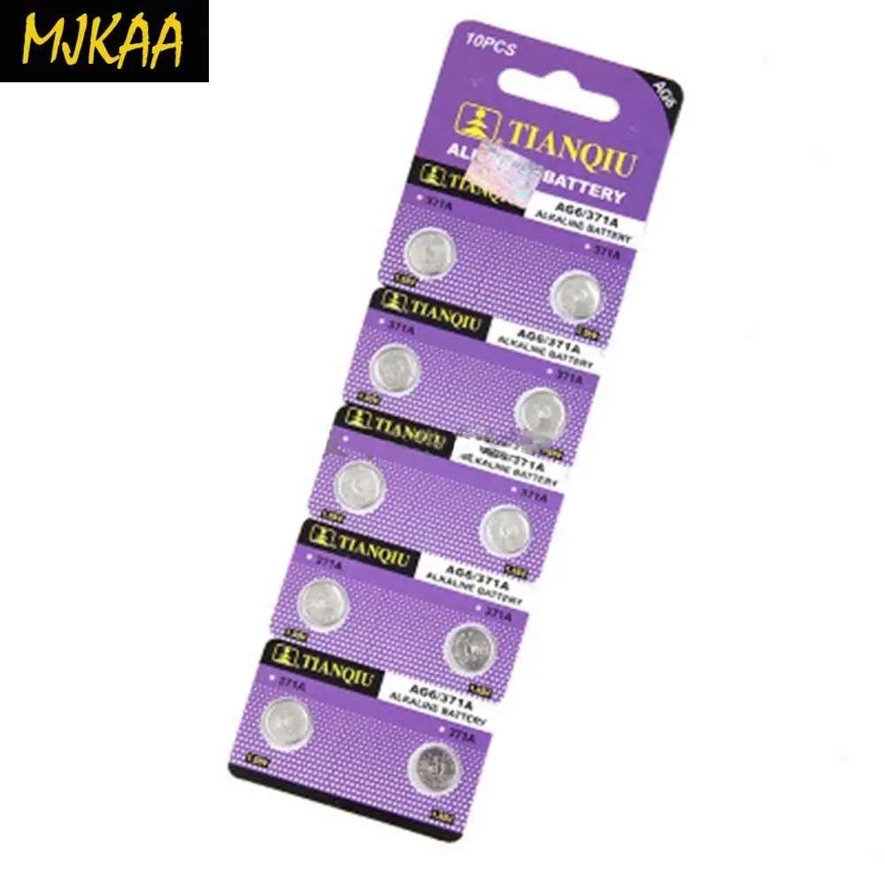 10 шт. AG6 SR920SW 1,5 V 371 D371 605 SR69 Щелочная монетная Кнопка сотового телефона Батарея для мобильного часо-кнопка Батарея