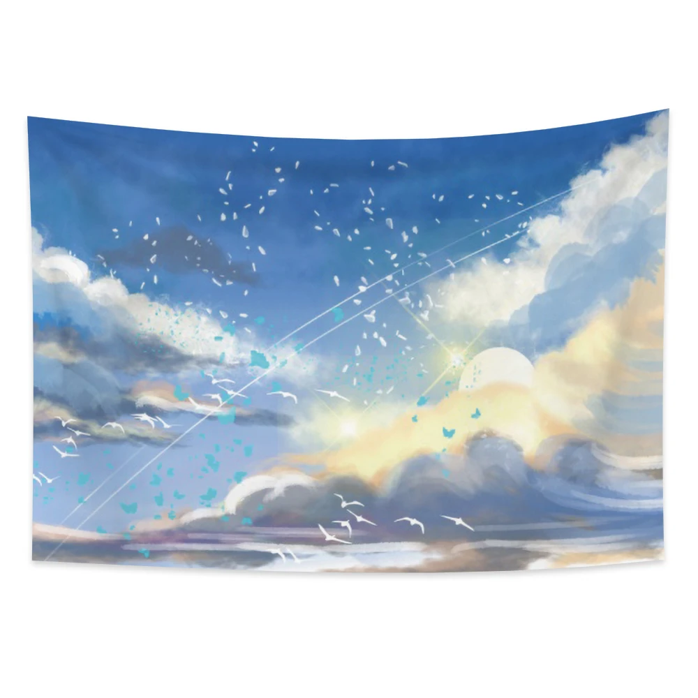 

Laeacco Abstract Style Blue Sky White Cloud Printing Tapestry Wall Hangings Beach Towel Blanket Home Living Room Decor Polyester