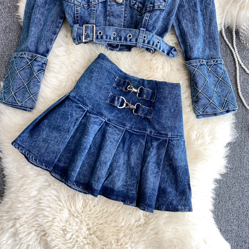 Женский комплект из двух предметов DEAT винтажный джинсовый Топ без бретелек с