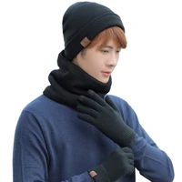 women mens beanie hat scarf gloves set winter knitted thick warm cap women men solid retro beanie hat soft touch screen gloves