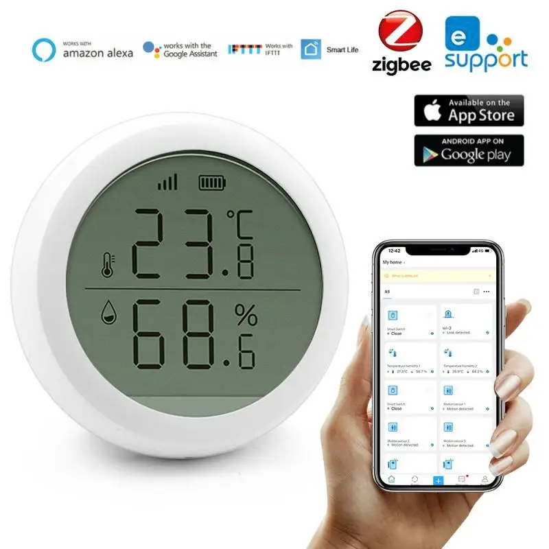 Датчик температуры и влажности ZigBee с Wi Fi светодиодным дисплеем смарт детектор
