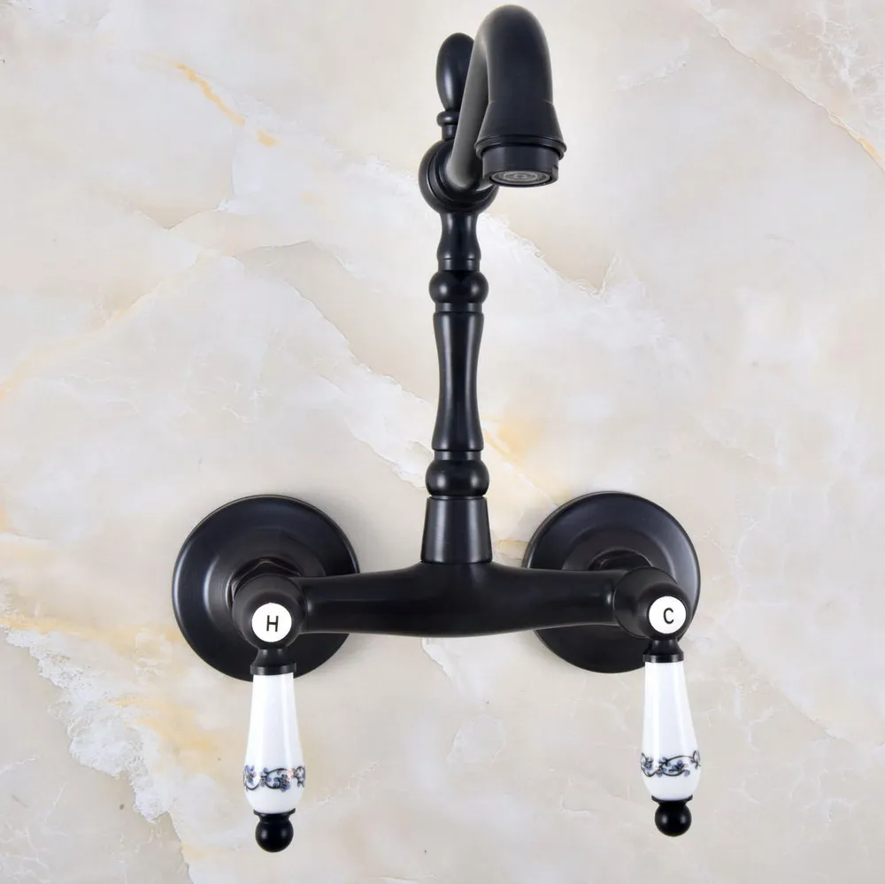 Черный Масло втирают Бронзовый Ванная Кухня Раковина кран Смеситель Поворотный