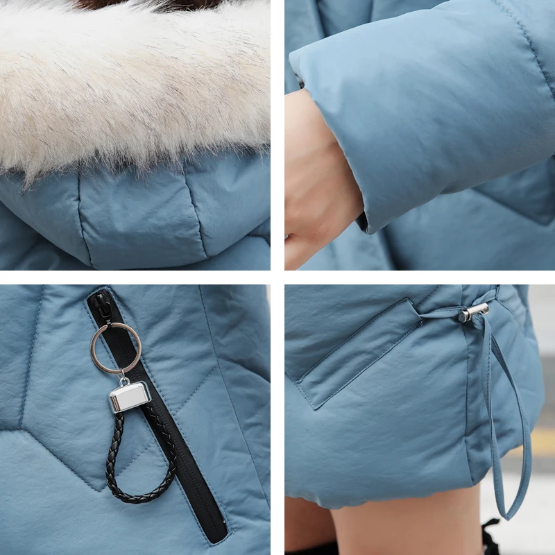 

hooded long winter down jackets women korean style slim puffer jacket oversized solid with fur collar thick female cold coat