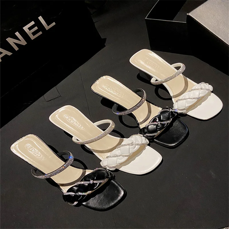 

Women's High Heel Sanaals And Slippers Summer Fashion 2021 New Outdoor Wild Rhinestone Thick Heel High Heels