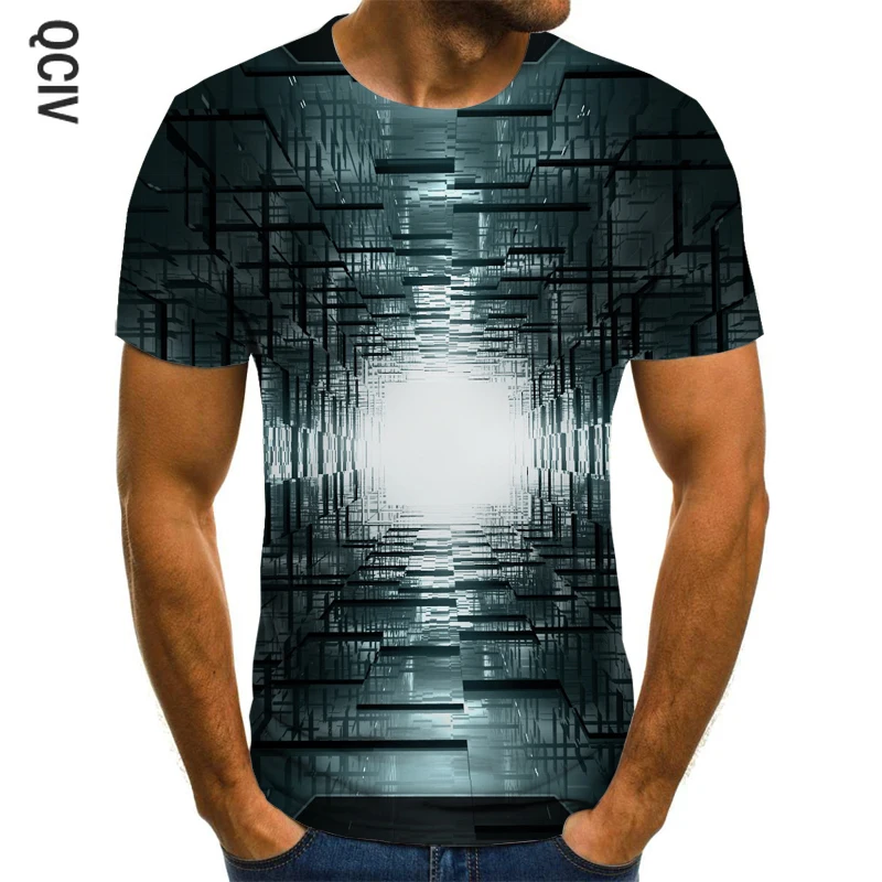

Vertigo 3D round neck male T-shirt tunnel 3D printed male T-shirt street style