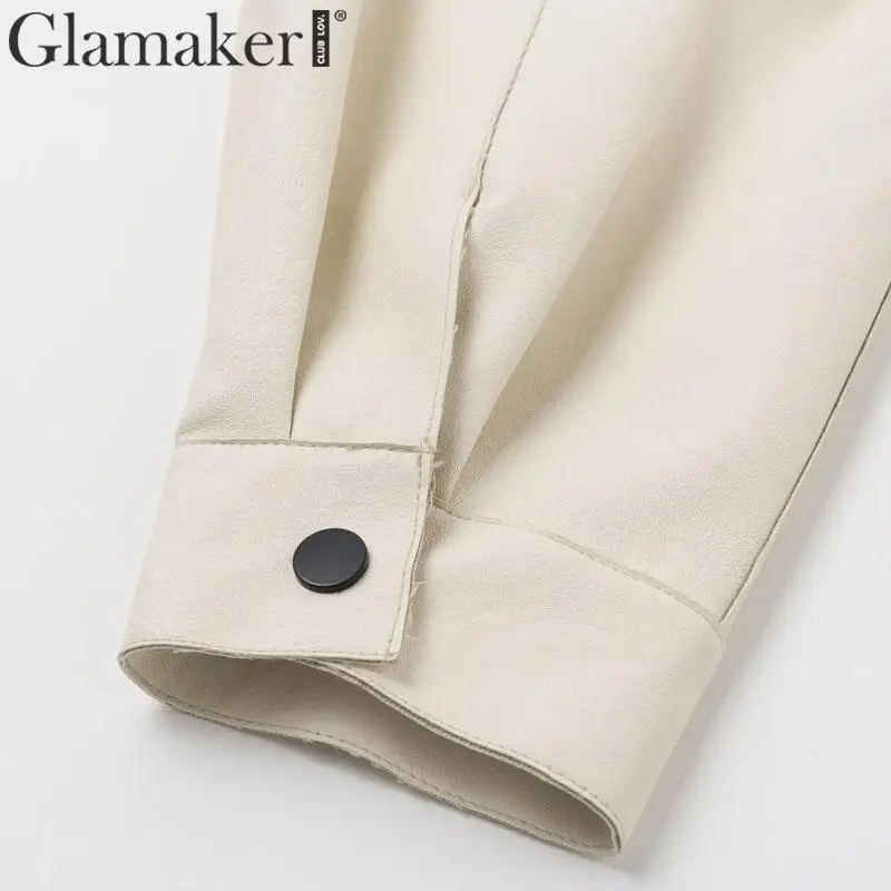 Glamaker однотонная искусственная кожа короткая зимняя куртка женская с длинным рукавом Базовая осенняя куртка пальто Женский бомбер повседневная кожаная новая куртка
