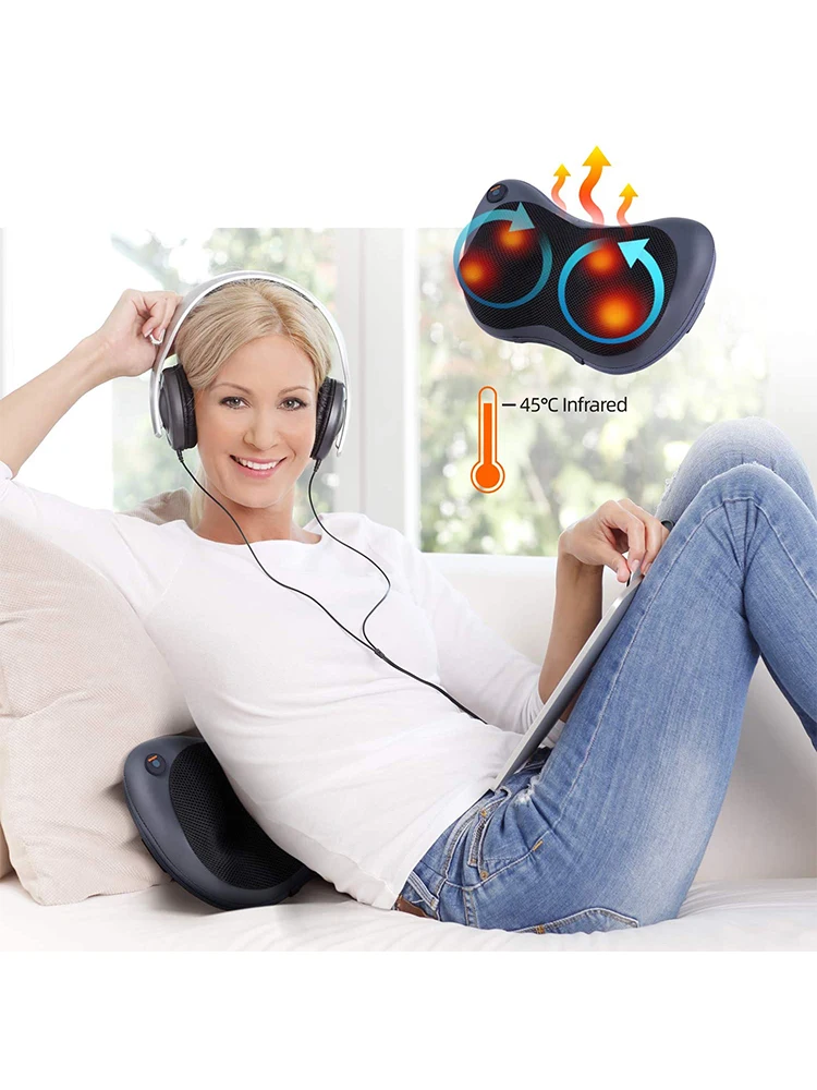 

Shiatsu Back & Neck Massager Cordless Rechargeable Kneading Body Massage Pillow with Heat - Black