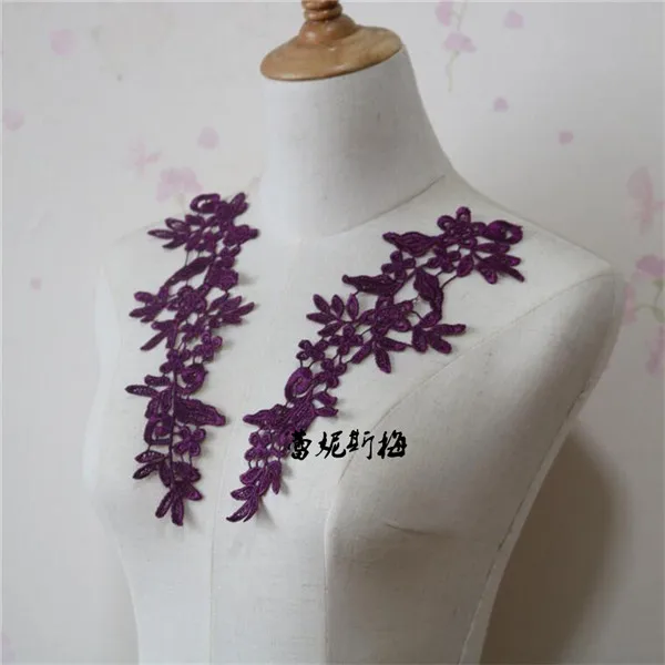 grap purple 3 пары/6 шт, 18 цветов, Новое поступление, Золотая Кружевная аппликация в виде цветка для шитья, свадебное украшение, 24,5X8,5 см, BD0258-17 - Цвет: grap purple
