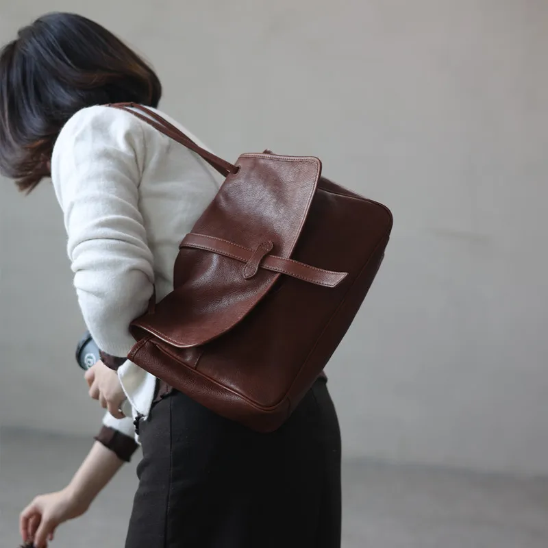 

Genuine Leather Soft Single Shoulder Bag For Women Commuter Crossbody Bags Fashion Retro Messenger Purses