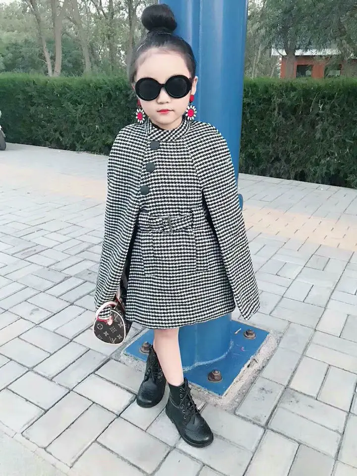 2021 детское клетчатое пальто для девочек зимняя накидка маленьких плотные теплые