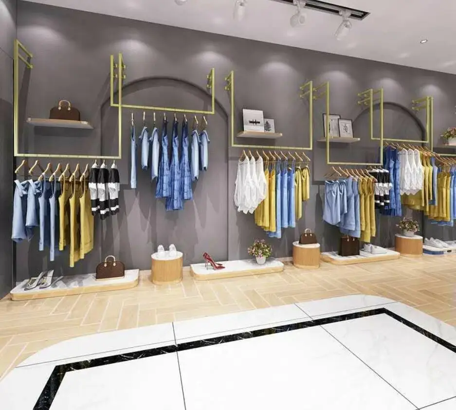 

Clothing store upper wall display shelf children's iron side hanging shelf hanger women's gold wall hanging hanger