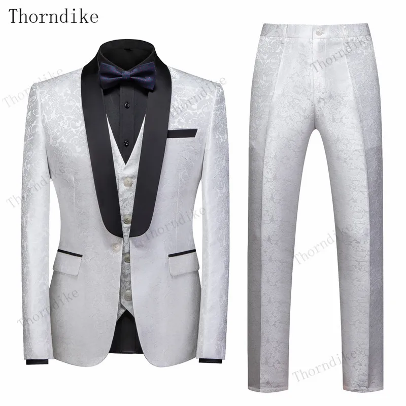 Новый дизайн 2020 мужские стильные костюмы Thorndike с белым цветочным узором и