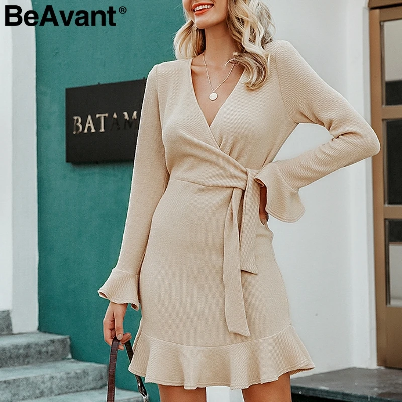 BeAvant сексуальное трикотажное платье с v образным вырезом женское элегантное
