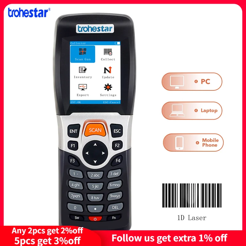 Беспроводной сканер штрих кода TroheStar и коллектор портативных данных терминал