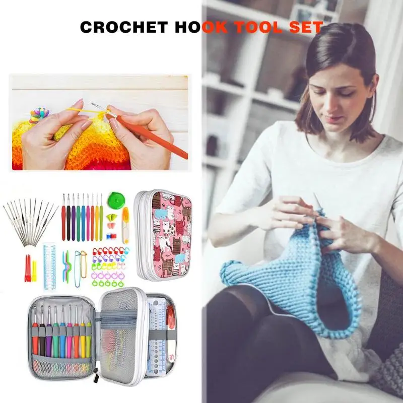 

21pcs DIY Aluminum Soft Handle Knitting Crochet Hook Set Needle Stitches Knitting Craft with Case Weave Sewing Tool