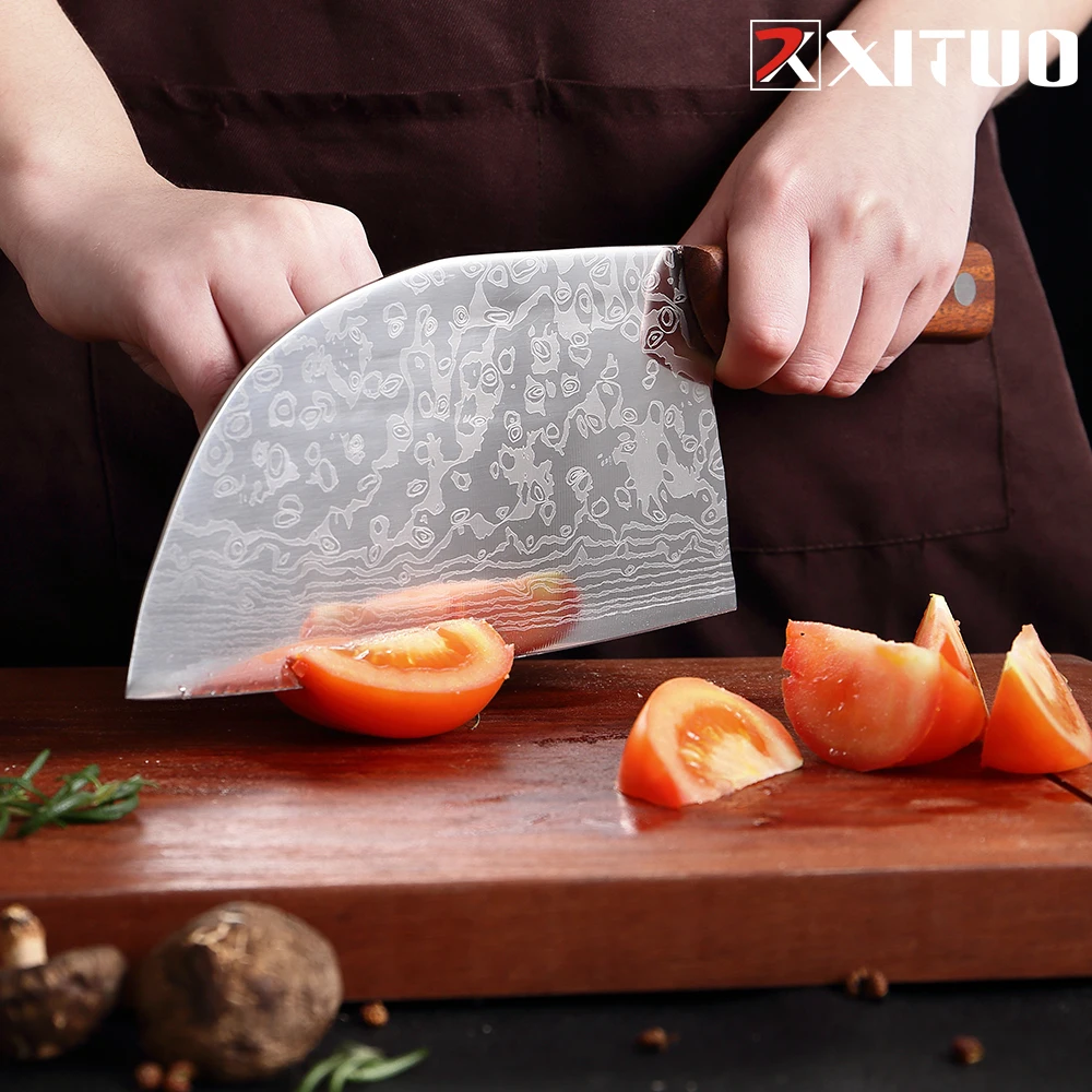 

XITUO Kitchen Chef Knife Meat Cleaver Laser Damascus Pattern Full Tang 5Cr15 Stainless Steel Handmade Forged Rosewood Handle New