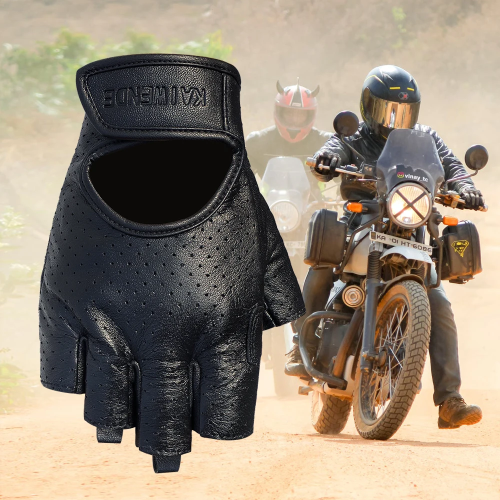 Motorcycle Gloves Half Finger Genuine Leather Fingerless Summer Men Mitt Glove Scooter Moto Mitten Electric Bike Racing Cycling |